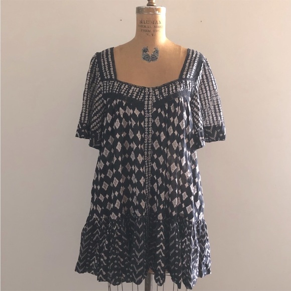 [Freepeople] Black White Printed Lace Button down  Oversized Boho Dresse - Picture 5 of 13